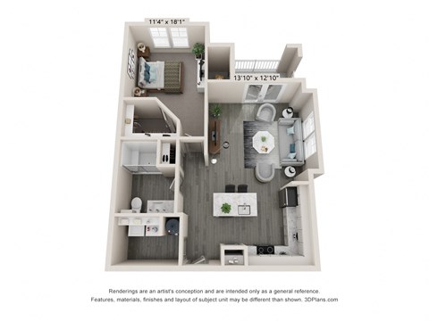 Floor plan for 1 bed, 1 bath, 795 sqft